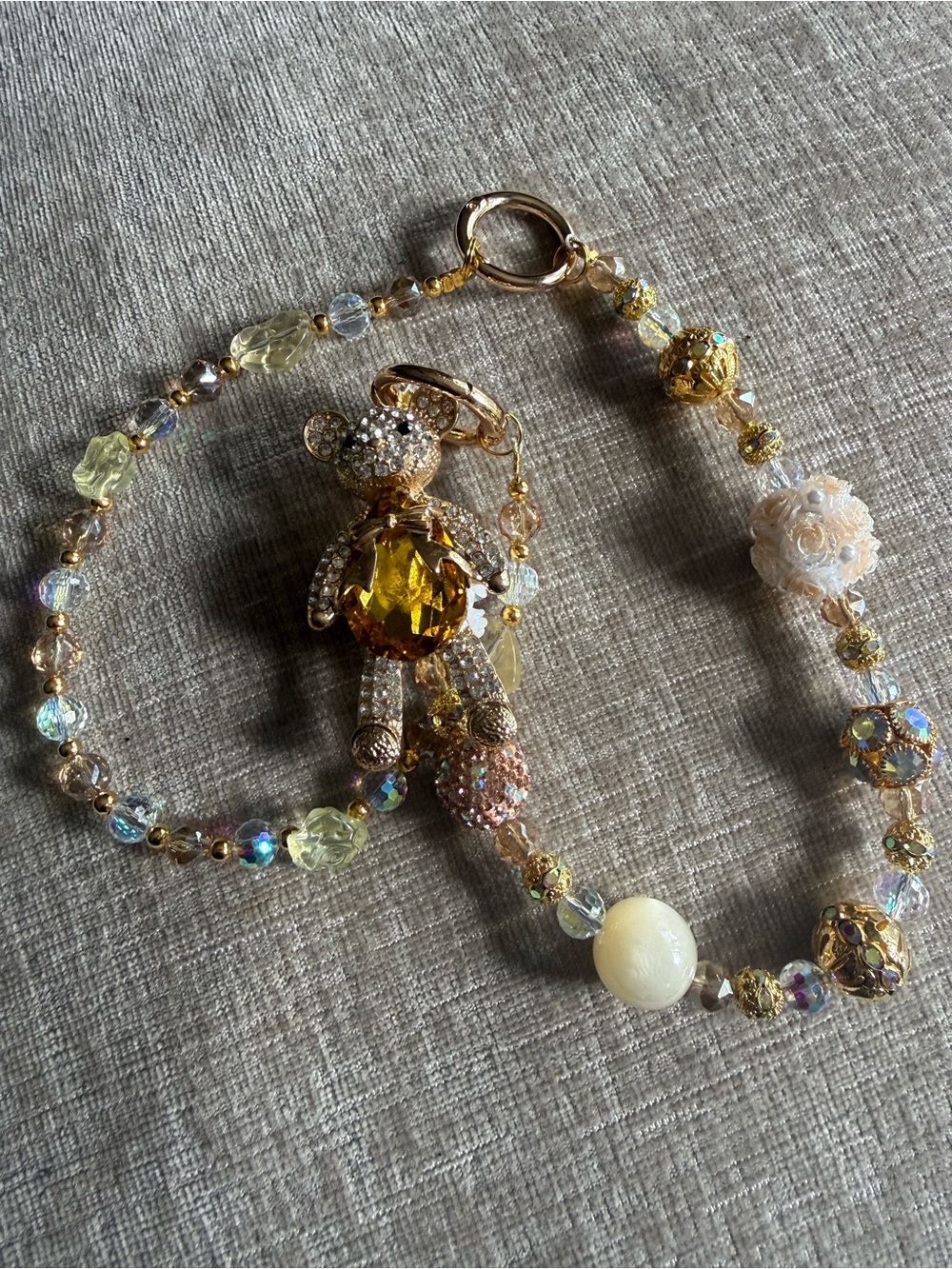 Gold and Yellow Crystal Teddy Charm FOR YOUR PURSE OR BAG